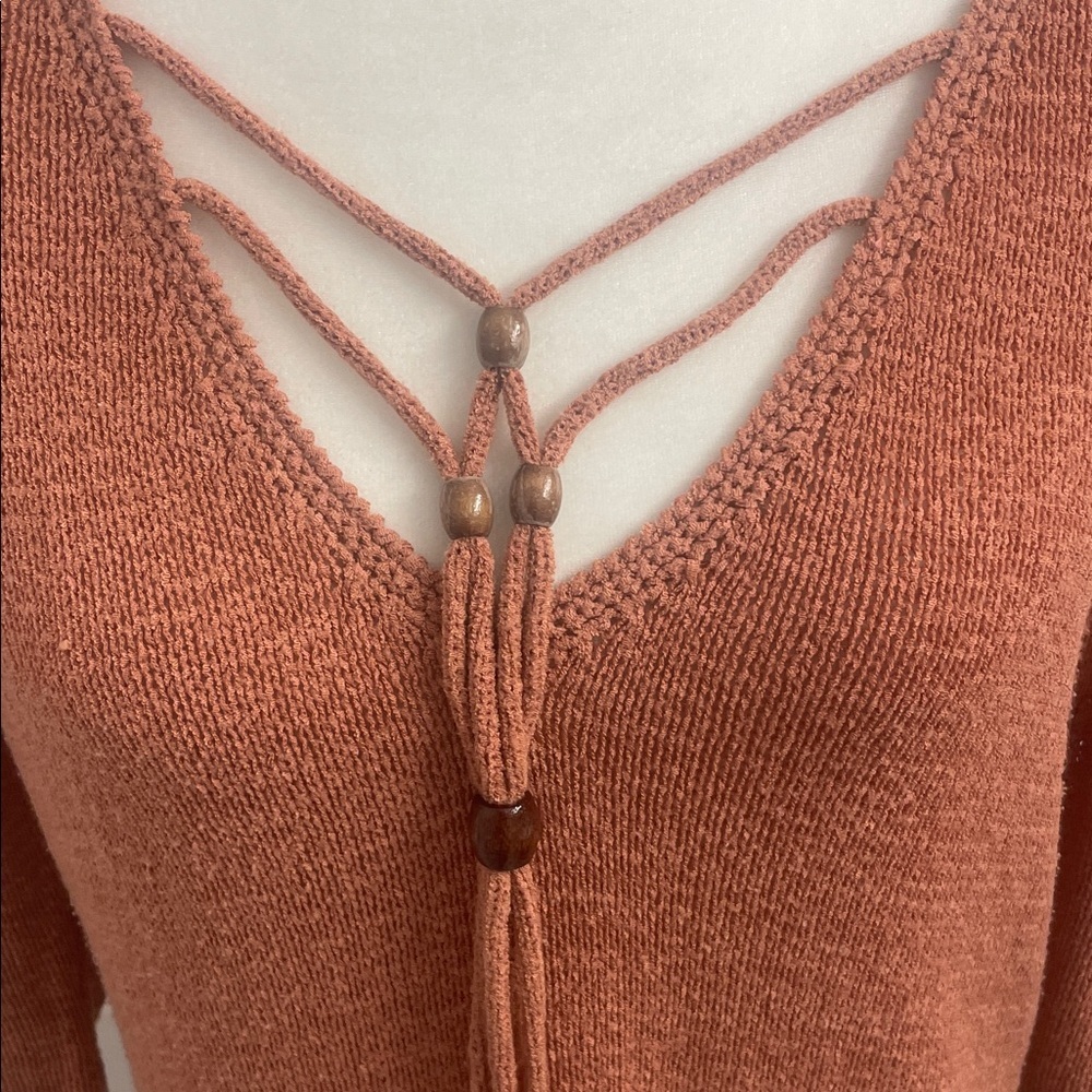 Jana V-Neck Sweater in Rust Orange 3/4 Sleeves V Neck With Beads Sz XL - Picture 3 of 13